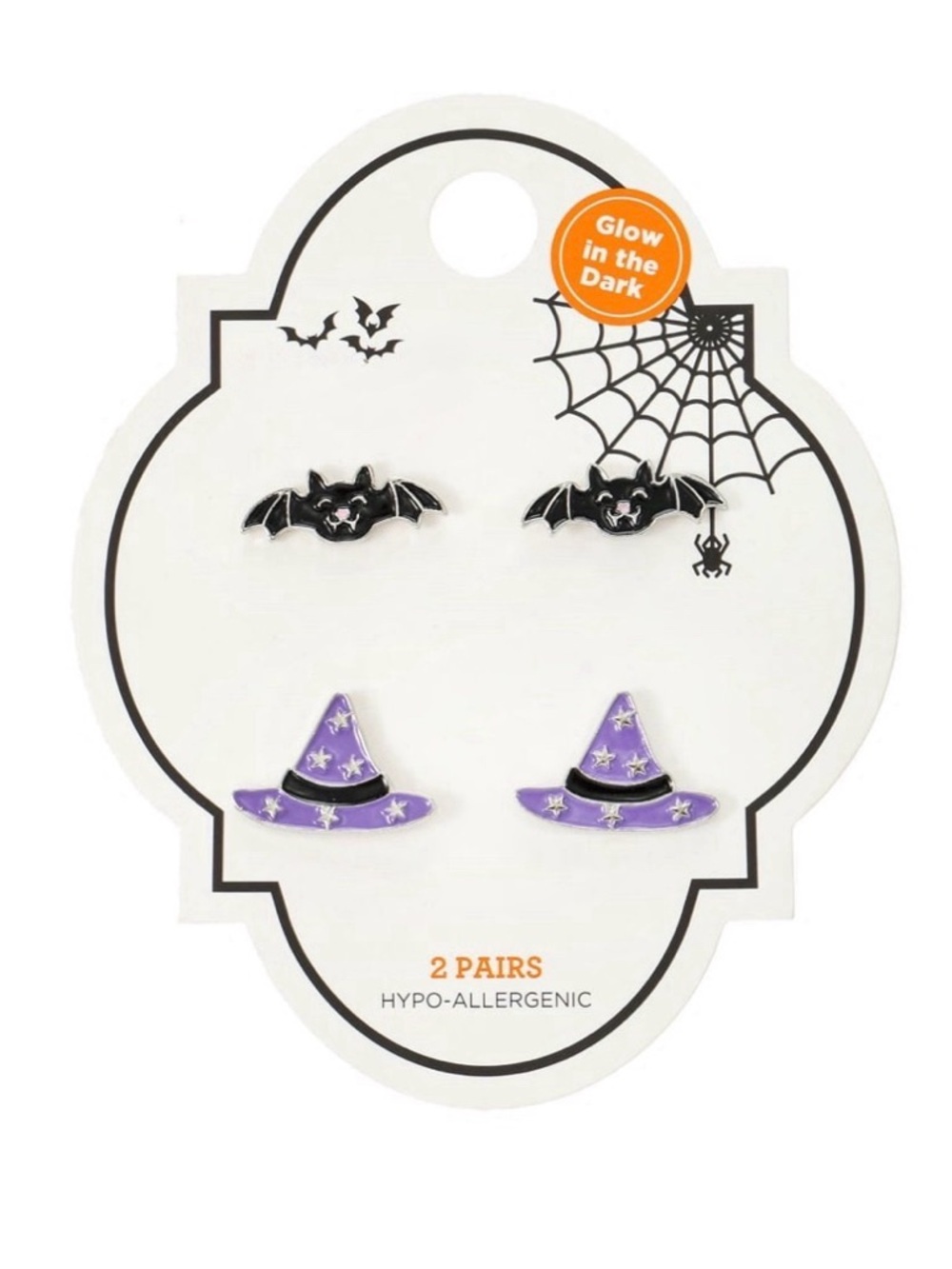 🦇 NWT 2-Pair Halloween Earrings Set | Glow-in-the-Dark Witch Hats & Bats - Picture 6 of 8